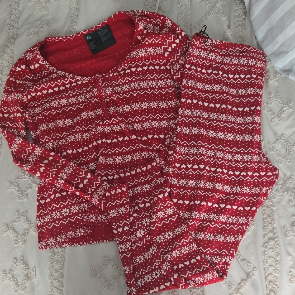 H&M Red and White Pajama Set Cozy Nordic Pattern - Picture 1 of 5